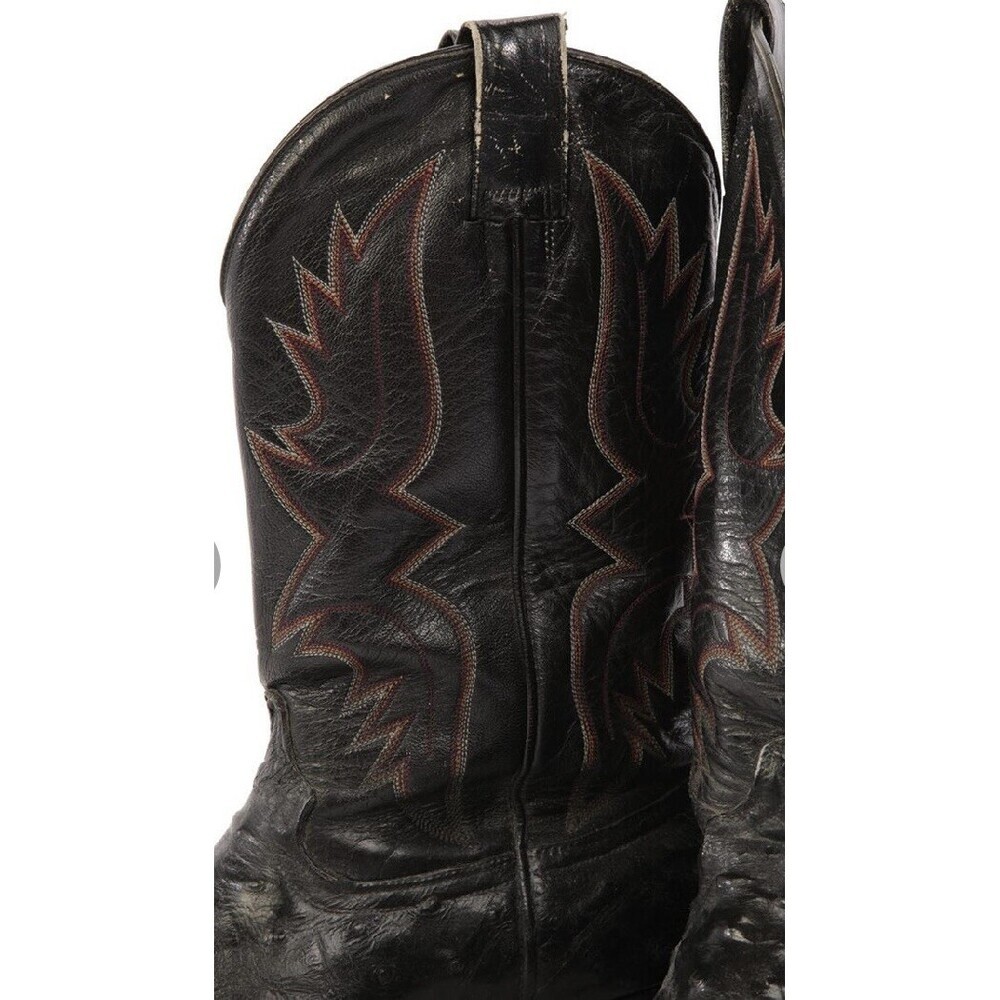 David Eden Black Rare Model Full Genuine Ostrich Western Cowboy Boots Sz 10 1/2D - Picture 5 of 10
